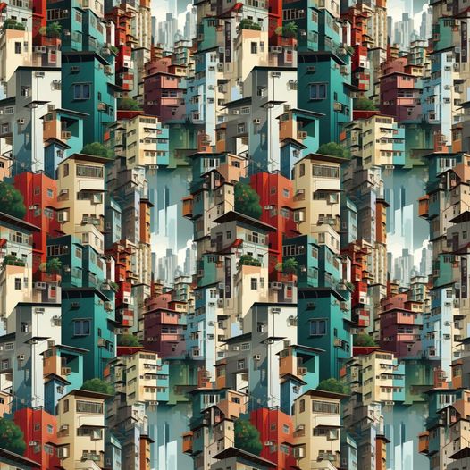 香港樓景布B款 Hong Kong Building